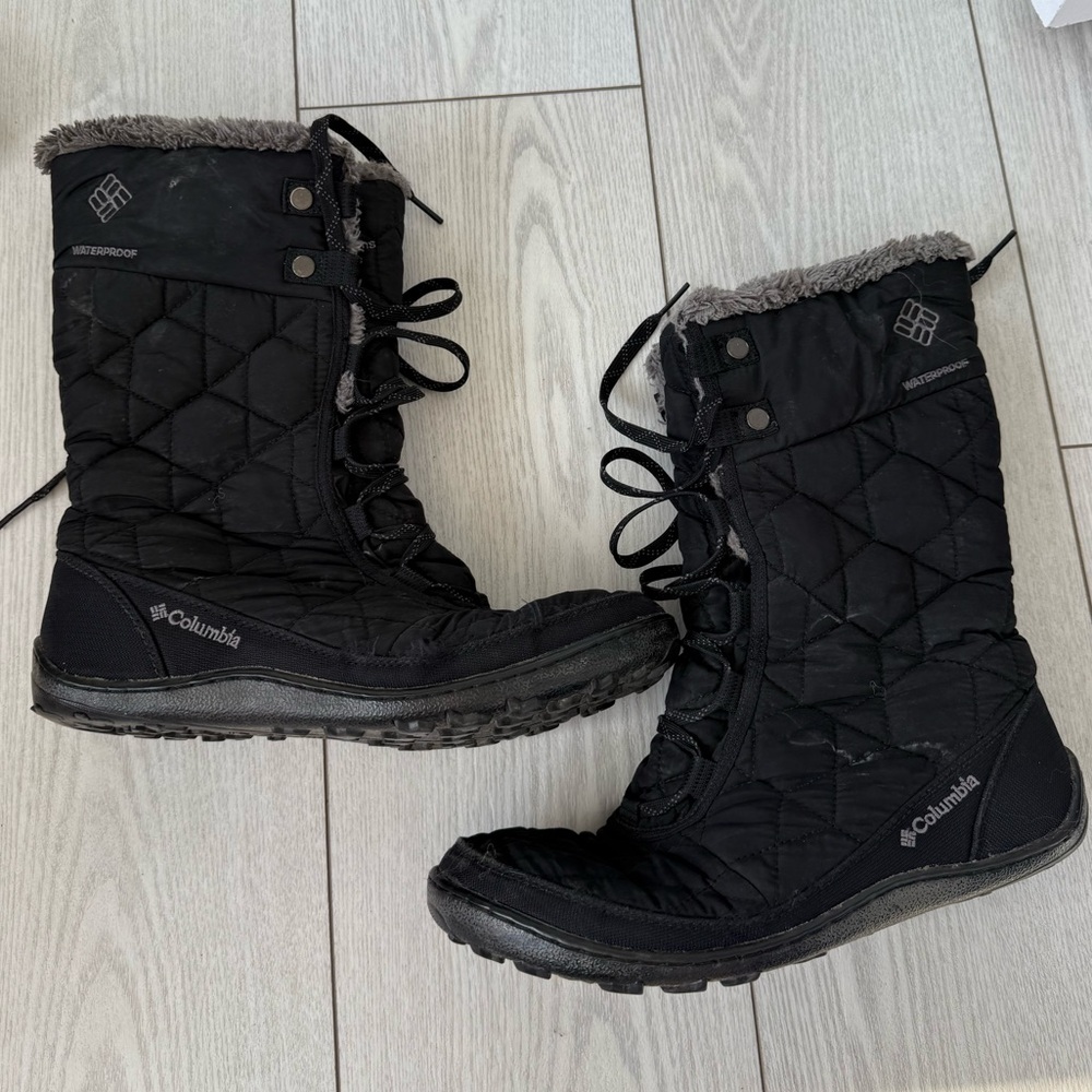 Columbia 9 Minx Mid ll boots omni-heat black winter slip ons warm waterproof
